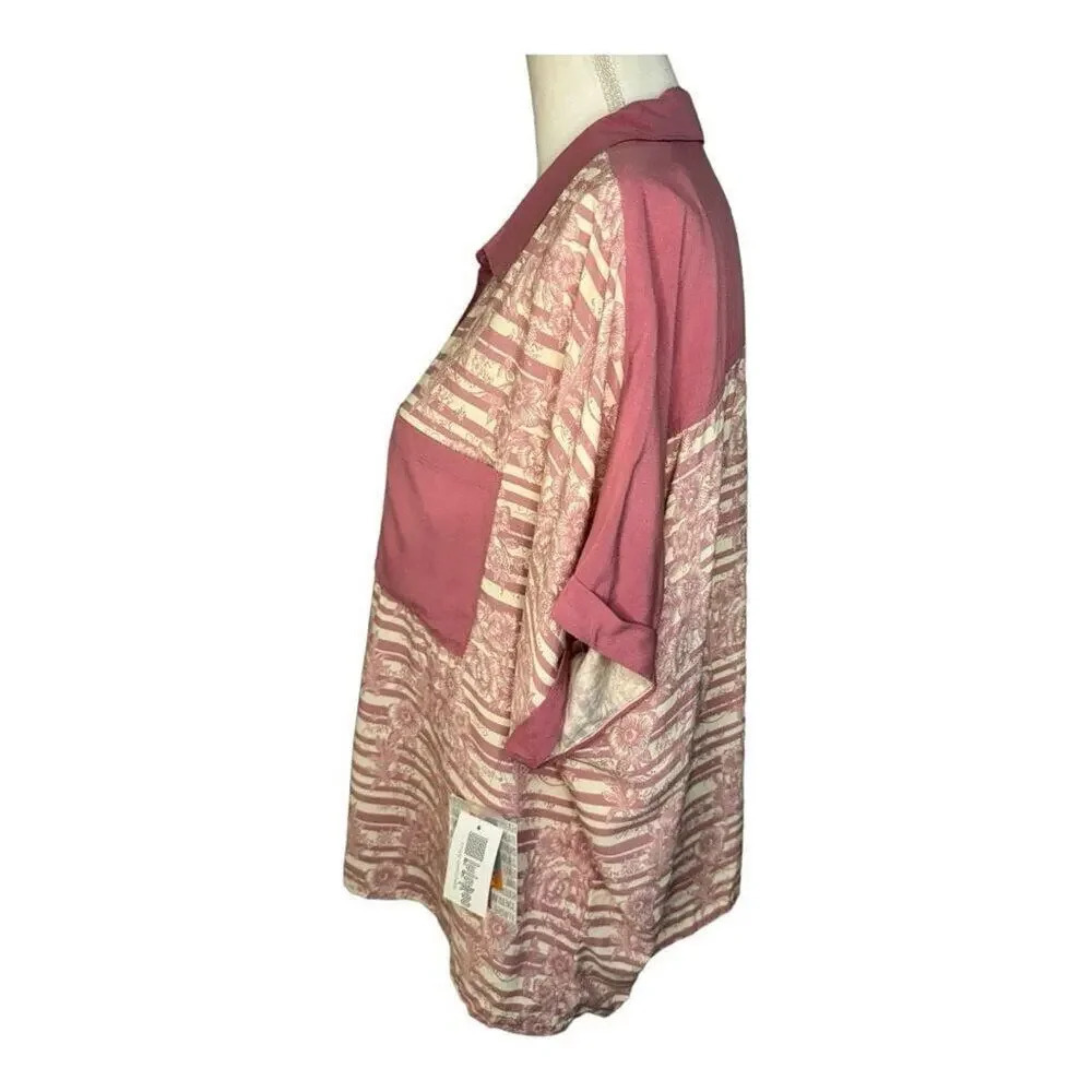 NEW LuLaRoe Amy Medium Pink Floral Lightweight Button Front Dolman Top NWT‎ - Picture 2 of 8